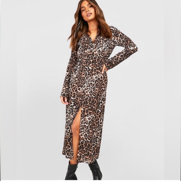 NWT LEOPARD PRINT DRESS MIDI 8/M - Picture 1 of 9